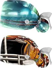 [YTYVAGT] 2-Pc,Nurse Scrub Caps,Scrub Hats with Buttons and Cotton Sweatband,American Football Court