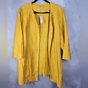 Chico’s Linen 3/4 Sleeve Open Front Cardigan Tunic Blouse Top Size 20/22