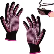 Set of 2 professional heat-resistant gloves, heat protection glove, curling iron glove, heat-resistant gloves for hair styling with non-slip silicone knob, for curling iron, flat iron