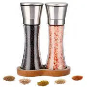 2Pcs Salt and Pepper Grinder Set with Wooden Standing Tray, Salt and Pepper M...