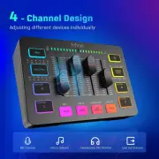FIFINE Gaming Audio Mixer,Streaming 4-Channel RGB Mixer With XLR Microphone