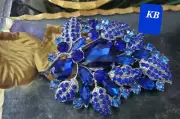 Beautiful Leaf Crystal Brooch blazing blue