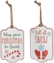 Melrose Club Pack of 12 White and Red Christmas Sentiment Tag Ornaments 8.5"