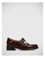 [Wittner] Faiza Crinkle Patent T-bar Leather Loafer in Walnut