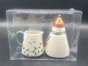 Crate & Barrel Christmas Snowman Sugar Holder W/ Lid & Creamer Pitcher NEW