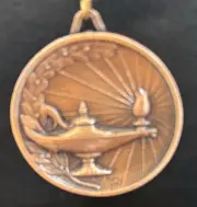 1 1/2” 3D Bronze Lamp Of Knowledge Medal With Ribbon (See All Photos)