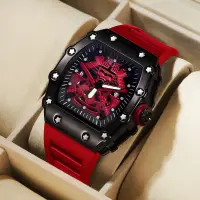 在飛比找蝦皮購物優惠-Wlisth 男士指針模擬石英手錶武士機械風格時尚配飾矽膠錶
