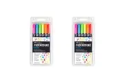 2x 6pc Tombow Fudenosuke Neon Hard Tip Brush Pen Drawing Colouring Sketching Set