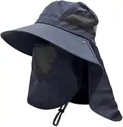 [Generic] Sun for Men & Women Wide Brim Fisherman with Face Cover & Neck Flap s Sun Cap for Hiking Navyblue