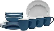 [Noritake] ColorTrio 16-Piece Set, Coupe in Blue/Grey/White, Multicolor