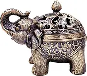 Hourwof Metal Elephant Incense Holder,Vintage Cone Coil Incense Burner with Lid,Ash Catcher,Aromatherapy Ornament Home Office Decor,Bronze