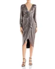 Aidan Mattox Gold Foil Jersey Draped Dress Size 2
