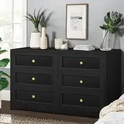 ALFORDSON Chest of Drawers Hallway Tallboy, Bedroom Dresser with 6 Drawers with Wooden Knob, Living Room Side Cabinet Standing Storage Cupboard, Indoor Furniture Home Organiser Sideboard(Black)
