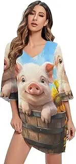 [RPLIFE] Cute Pig Short Chiffon Dress Print Dress Line Maternity Dress, Cute Pig 4, Small