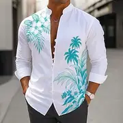 Men's Coconut Tree Tropical Plants Shirt Aloha Shirt Stand Collar Shirt Long Sleeve Hawaiian Vacation Daily Wear Going out Spring Fall Mandarin Collar Band Col