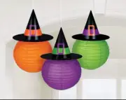 Halloween Witches Crew Cauldron Paper Lanterns Hanging Party Decorations