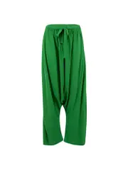 Green High Rise Drop Crotch Harem Trousers
