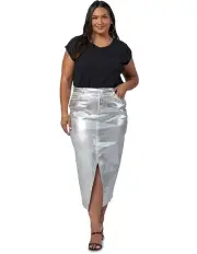 [Sunday in the City] Peaches Silver Denim Midi Skirt