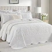 SahSahCasa 100% Cotton 120"x120" Bedspread, Oversized California King Bedspread Coverlet Quilt Set, Cal King Quilted Bedspread Extra Large Quilt, Embroidery Bedding Lightweight Comforter,White/Orange