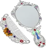 1 Set Vintage Vanity Set with Handheld Makeup Mirror and Comb Elegant Retro Design with Flower Patterns High Definition Reflection Portable and Stylish for Travel and Everyday Use