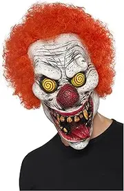 Halloween! Smiffys Slanted Red Latex Clown Mask Full Head Cover