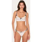 White Lace Gingham Trim Underwired Lingerie Set, White