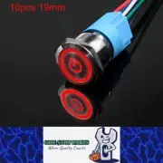 10 x 19mm Metal Push Button Switch Red LED 12V-24V Pre-Wired Self-Rest Switch