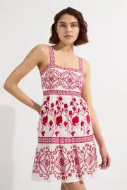 Floral & Geo Embroidered Mini Dress