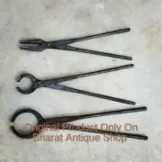 Blacksmith Tongs Set of 3 with Forge Hammer, Anvil, and Vise Tools for Knifemaki