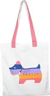 [RADLEY] London Womens Heritage Dog Stripe Canvas Shoulder tote shopper shopping bag in cream with a Rainbow Dog, Cream, M