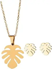 [BESTYASH] 1 Set Monstera Leaf Earring Necklace Stylish Jewelry for Women Durable Design present for Friends and Special Occasions Lightweight and Easy to Wear Elegant Decorative Accessory