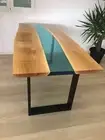 96" x 48" Epoxy Wooden Dining Table Live Edge With 28" H Iron Metal Base