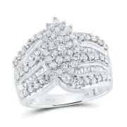 14kt White Gold Womens Round Diamond Marquise-shape Cluster Ring 1.00 Cttw