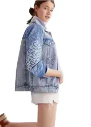 NWT Anthropologie Avec Les Filles Patchwork Denim Jacket US Medium