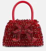 [Self-Portrait] Self-Portrait Bow Micro beaded leather tote bag One Size red