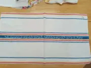Vtg White, Blue, Red, Yellow Cotton Striped Kitchen Towel 31x18 Unused w/Tags
