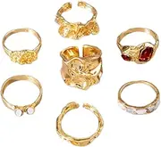 [GYRMMUE] Chunky Gold Ring Set,Vintage Geometry Knuckle Rings Exaggerated Irregularity Stacking Ring Boho Snake/Pearl/Flower/Bow Finger Midi Rin Statement Jewelry for Women