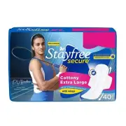Stayfree Secure X-Large Cottony Soft Cover Sanitary Pads With Wings, 40 Pads