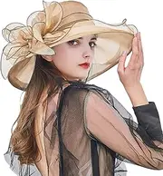 BCDlily Women's Derby Church Dress Cloche Hat Bridal Wedding Fascinators Hats Tee Party Cute Flower Bucket Hats, C01-coffee, One Size