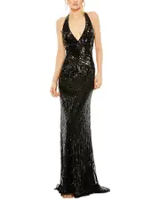 Mac Duggal Faux Wrap Sequin Trumpet Dress