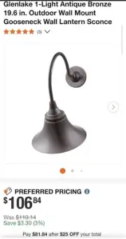 Glenlake 1-Light Antique Bronze 19.6 in. Outdoor Wall Mount Gooseneck Wall