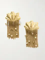 [Chloé] Chloé - Shells Fringed Gold-tone Faux Pearl Clip Earrings - One size One size Gold