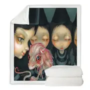 Halloween Witchy Sisters the Pet Bizarre Dragon Throw Blanket
