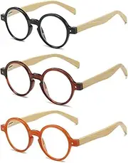 VEVESMUNDO Retro Round Reading Glasses Vintage Men Women Wood Plastic Wooden Temple Reading Aid Reading Aid Glasses +1.0, +1.5, +2.0, +2.5, +3.0, +3.5, +4.0