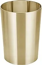 mDesign Stainless Steel Round Metal Trash Can, Small 4 Gallon Wastebasket, Garbage Basket Bin for Bathroom, Bedroom, Kitchen, or Home Office, Holds Waste and Recycle, Mirri Collection, Soft Brass