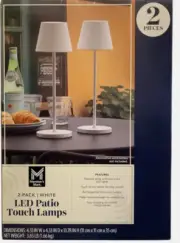 Member's Mark Rechargeable White LED Patio Touch Sensor Lamps - Set of 2 NIB