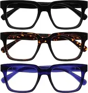 OPULIZE ERA Blue Light Glasses - Clear Lens - Anti-Reflective and Anti-Glare - 3 Pack - UV400 Protection - Oversized Frame - Computer Screen Glasses - Black Brown Blue - Men Women - +0.00