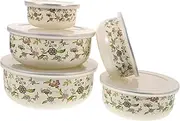 LALADEFIEE 5Pcs Enamel Bowls with Lid Fresh Keeping Food Storage Bowls for Salad and Fruits Multi Kitchen Containers for Convenient Refrigeration