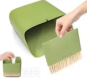 Small Broom and Dustpan Set, Soft Bristle Whisk Dust Pan and Brush Set, Mini Hanging Wall Mounted Trash Can, for Cleaning Desktops, Keyboard, Drawer, Sofa (Green)