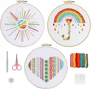 Embroidery Kit for Beginners, 3 Set Embroidery Starter Kits Cross Stitch Kit Complete Embroidery Stitch Practice Kit with Scissors Thread Remover Hand Embroidery Kit for Adults Kids DIY Craft